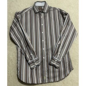 Tailorbyrd Dress Shirt Mens XL Extra Large Brown Grey & Tan Casual Flip Cuff